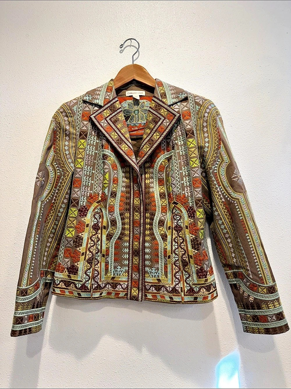 Coldwater Creek RN 98516 Embroidered Jacket in Brown Multicolor Size 6 Aztec